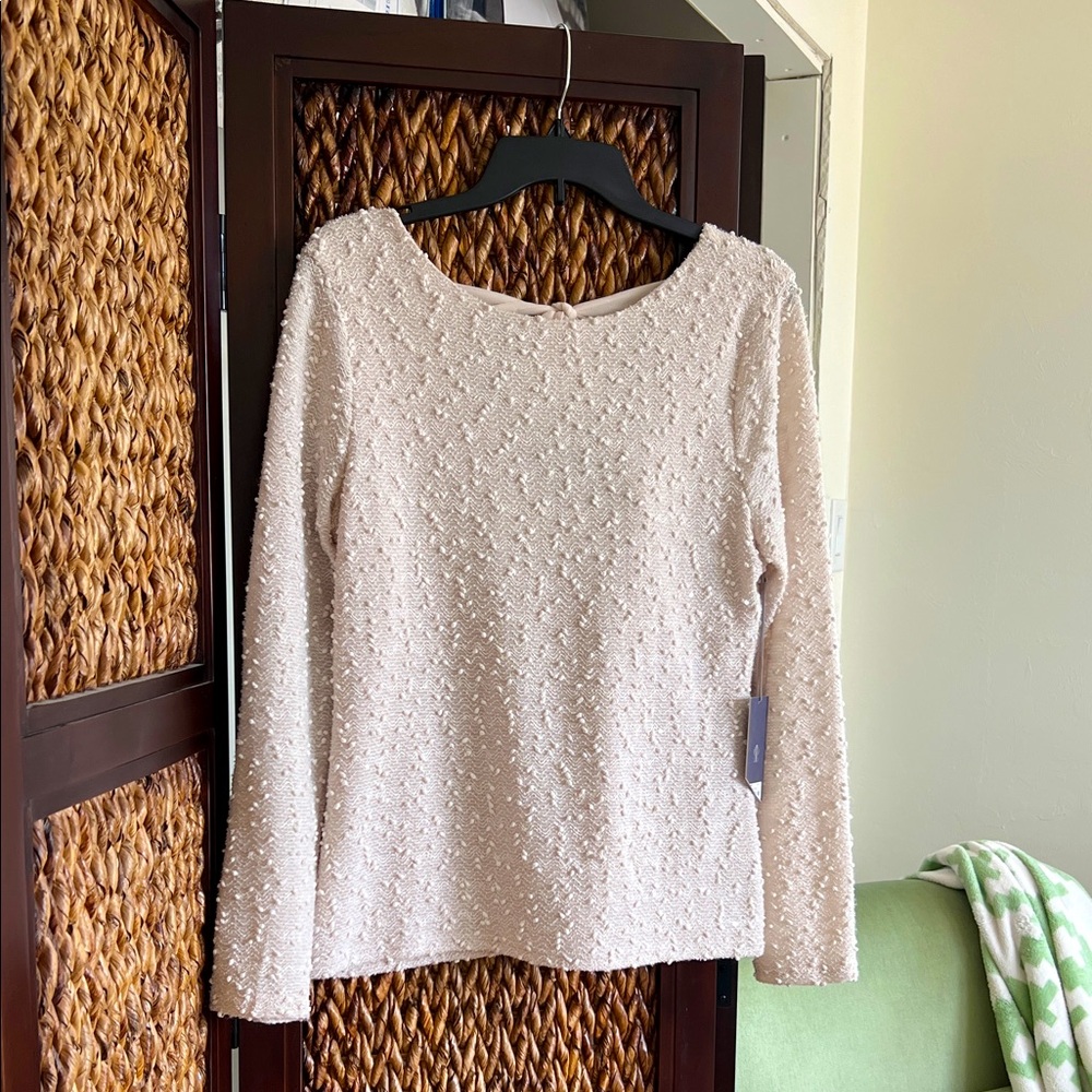 Jennifer Lopez Cream Textured Knit Top